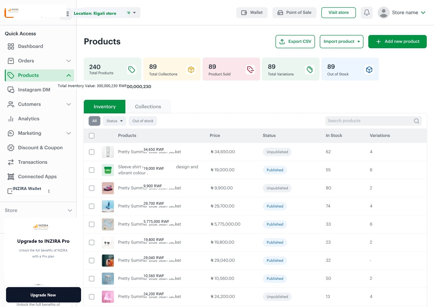 INZIRA Inventory and Product Catalog Management